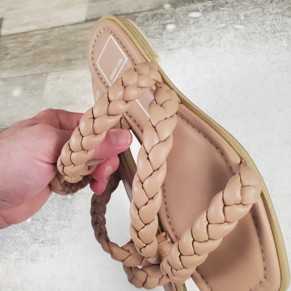 Dolce Vita Womens Iman Braided Strap Slide Sandals Sz 6 Cafe